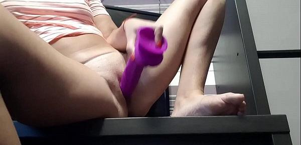  Sexy girl playing at home with purple dildo in pussy